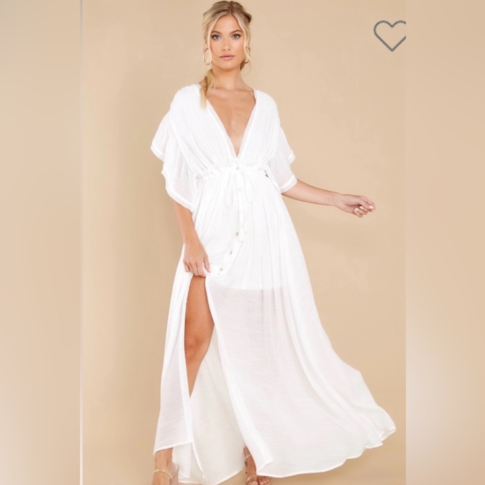 Flowy White Short Sleeve Maxi Dress NWT